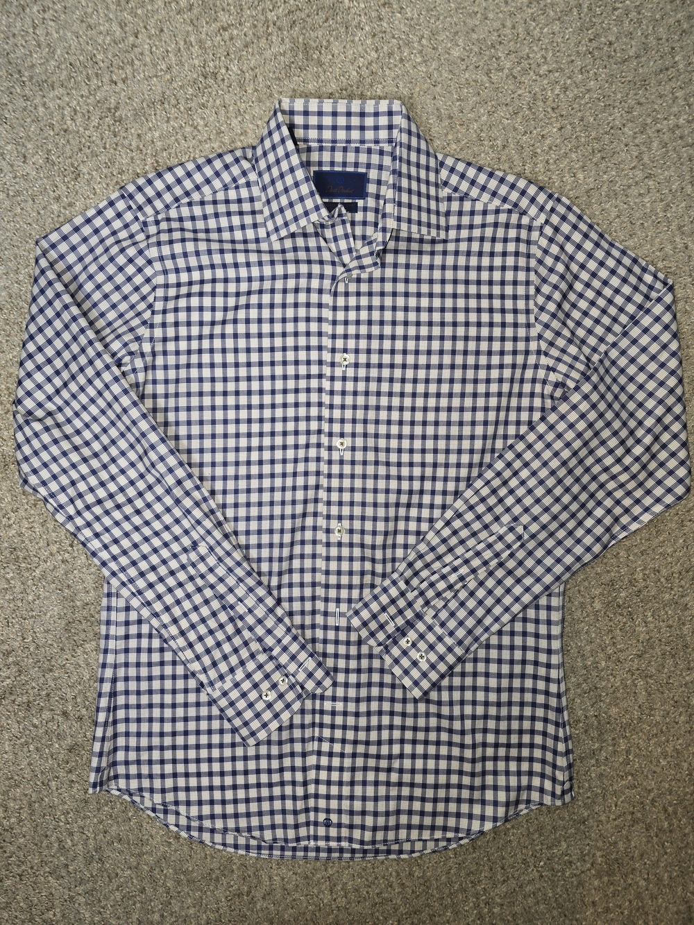 David Donahue Men's Luxury Trim Fit Blue Check Cotton Dress Shirt - 15.5 34/35